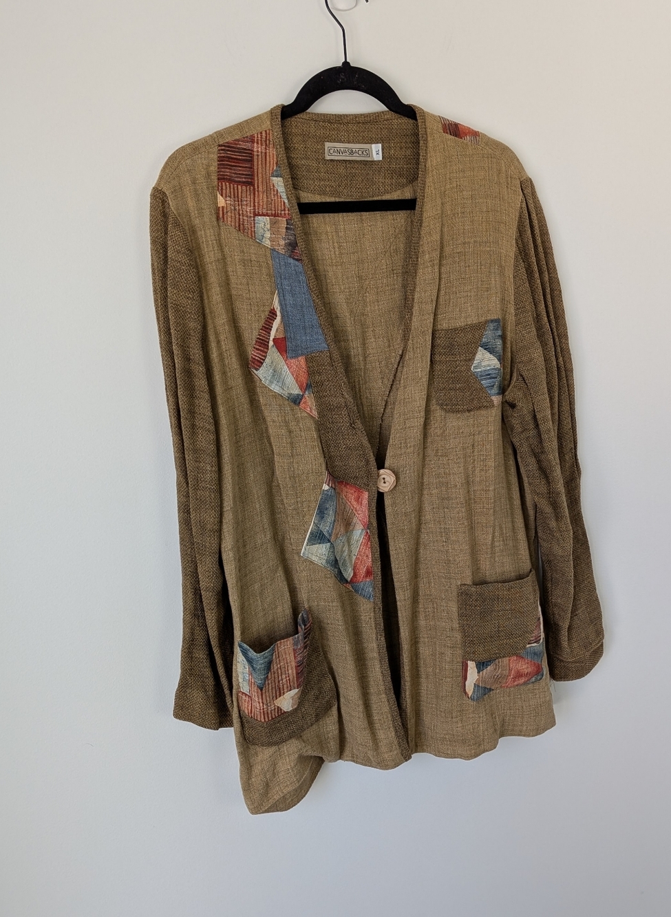 Vintage Canvasbacks Patchwork Jacket Size XL Lagenlook Art To Wear Boho - Picture 8 of 8